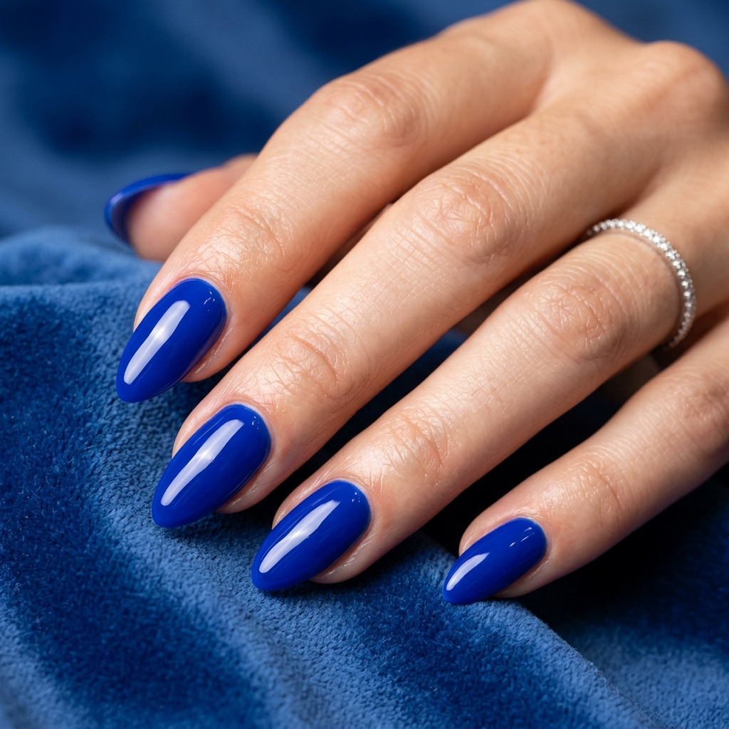 Alongamento e Esmaltação Azul Royal Gabrielly Leão
